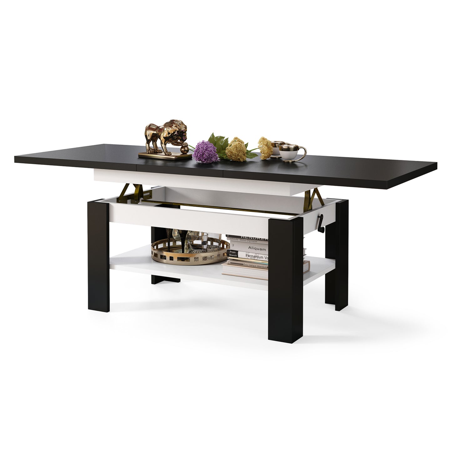 Runa 2 in 1 Extending Coffee / Dining Table 130-170cm - Black / White