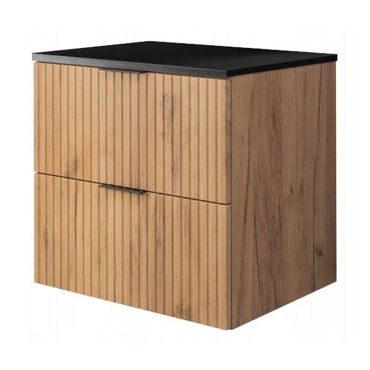 Flow 2 Drawer Bathroom Vanity Cabinet 60cm with Worktop - Gold Craft Oak / Black