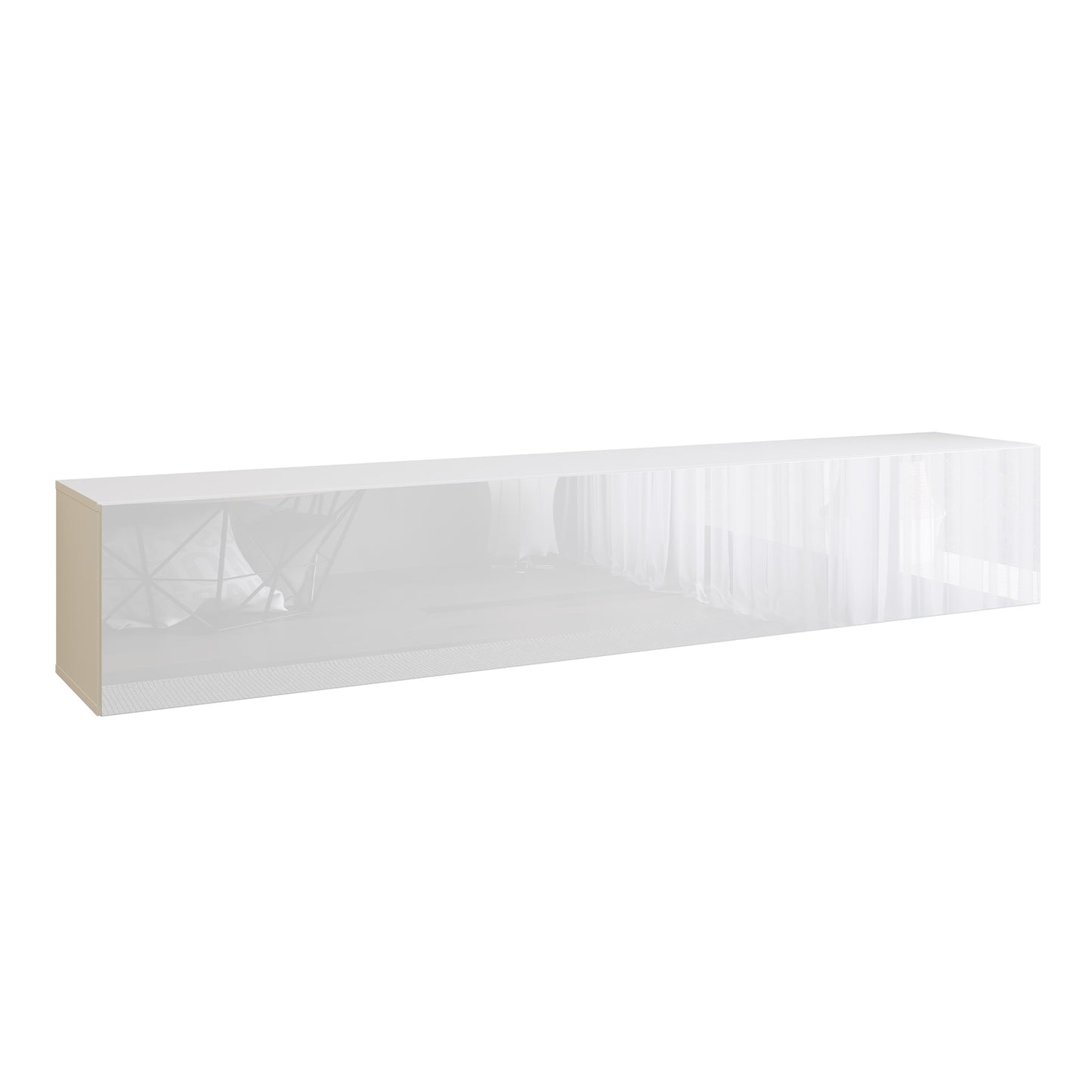 Joyce Wall Mounted TV Unit Modern Plain Gloss Finish 200cm - White Gloss