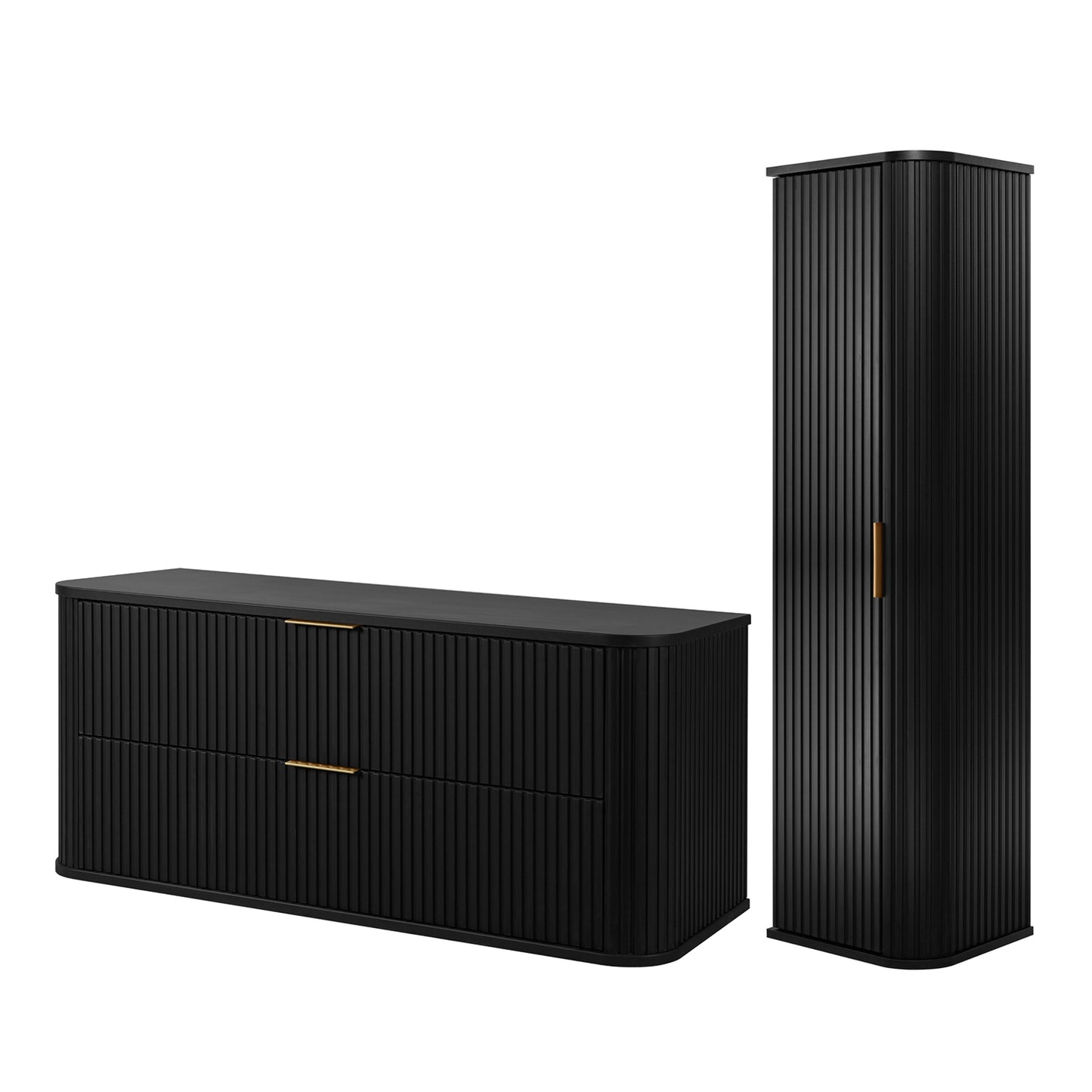 Elegance Glamour Style 2 Bathroom Wall Cabinets Set 35cm & 120cm - Black