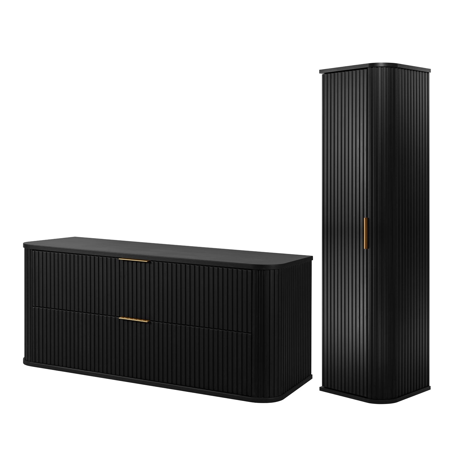 Elegance Glamour Style 2 Bathroom Wall Cabinets Set 35cm & 120cm - Black