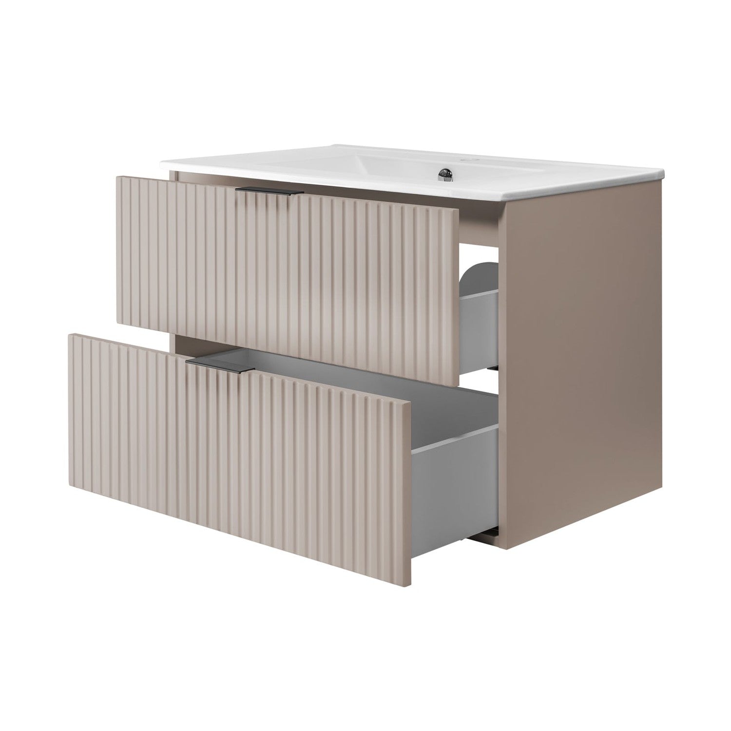 Flow Wall-Mounted 2 Drawer Bathroom Vanity Cabinet with Basin 80cm - Cashmere