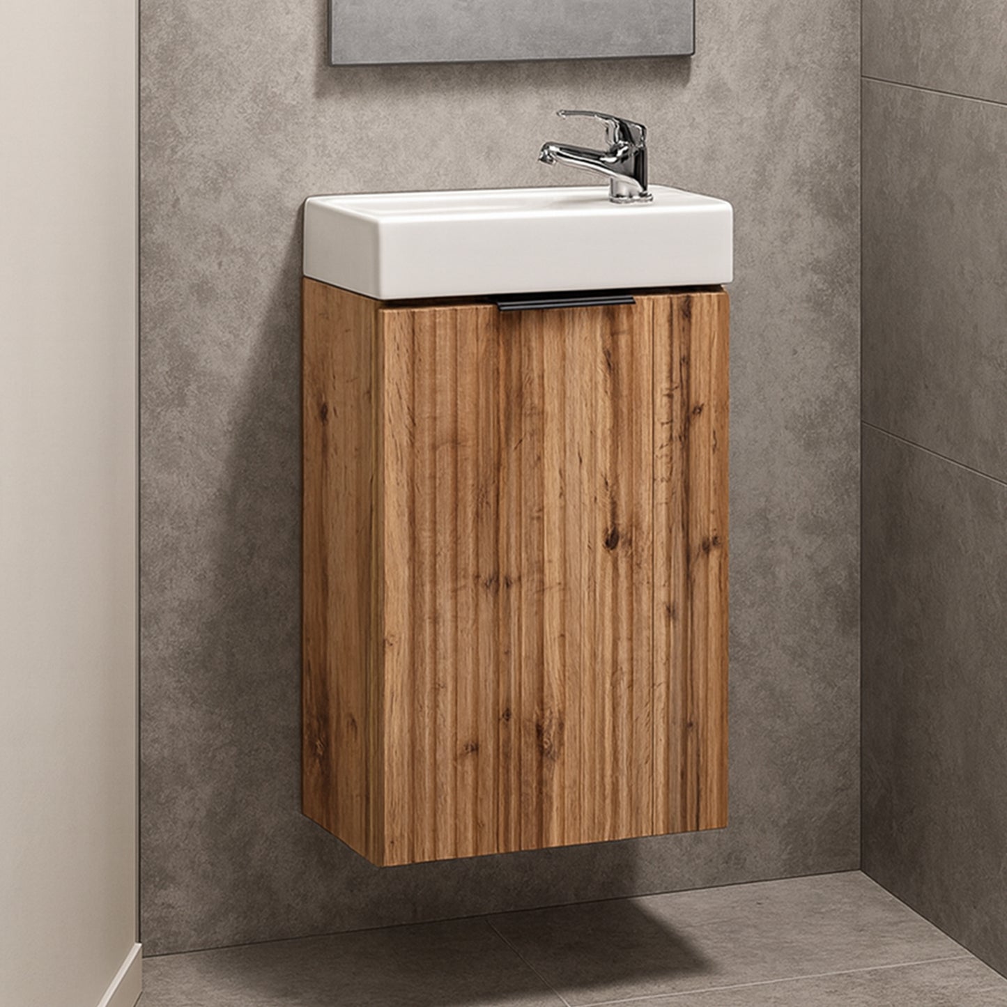 Agis Compact Bathroom Vanity 40cm Cabinet with Basin - Gold Craft Oak