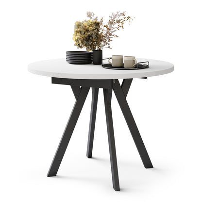 Aldo Modern Round to Oval Extendable Table 90 cm – White / Black