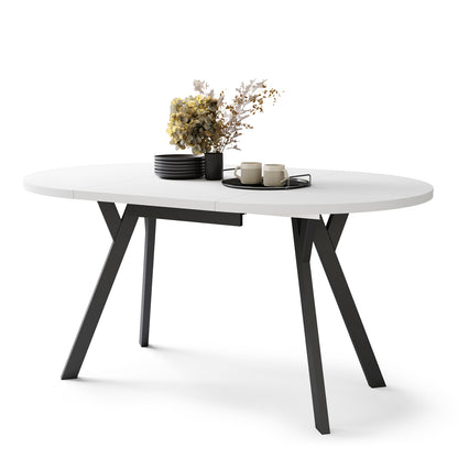 Aldo Modern Round to Oval Extendable Table 90 cm – White / Black