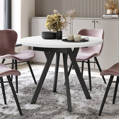 Aldo Modern Round to Oval Extendable Table 90 cm – White / Black