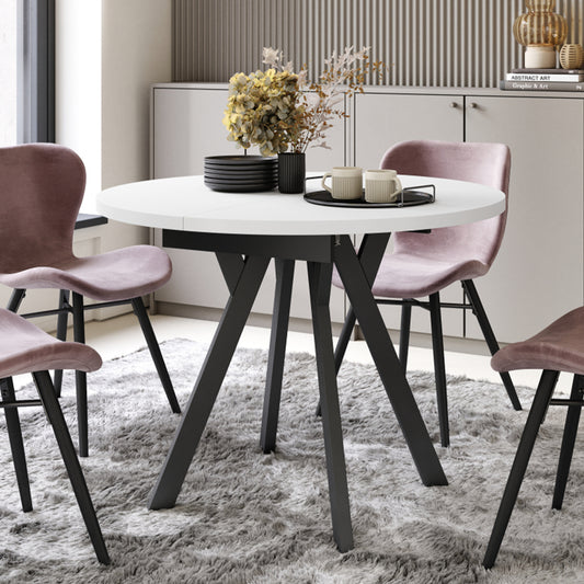 Aldo Modern Round to Oval Extendable Table 90 cm – White / Black