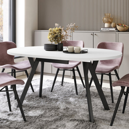 Aldo Modern Round to Oval Extendable Table 90 cm – White / Black