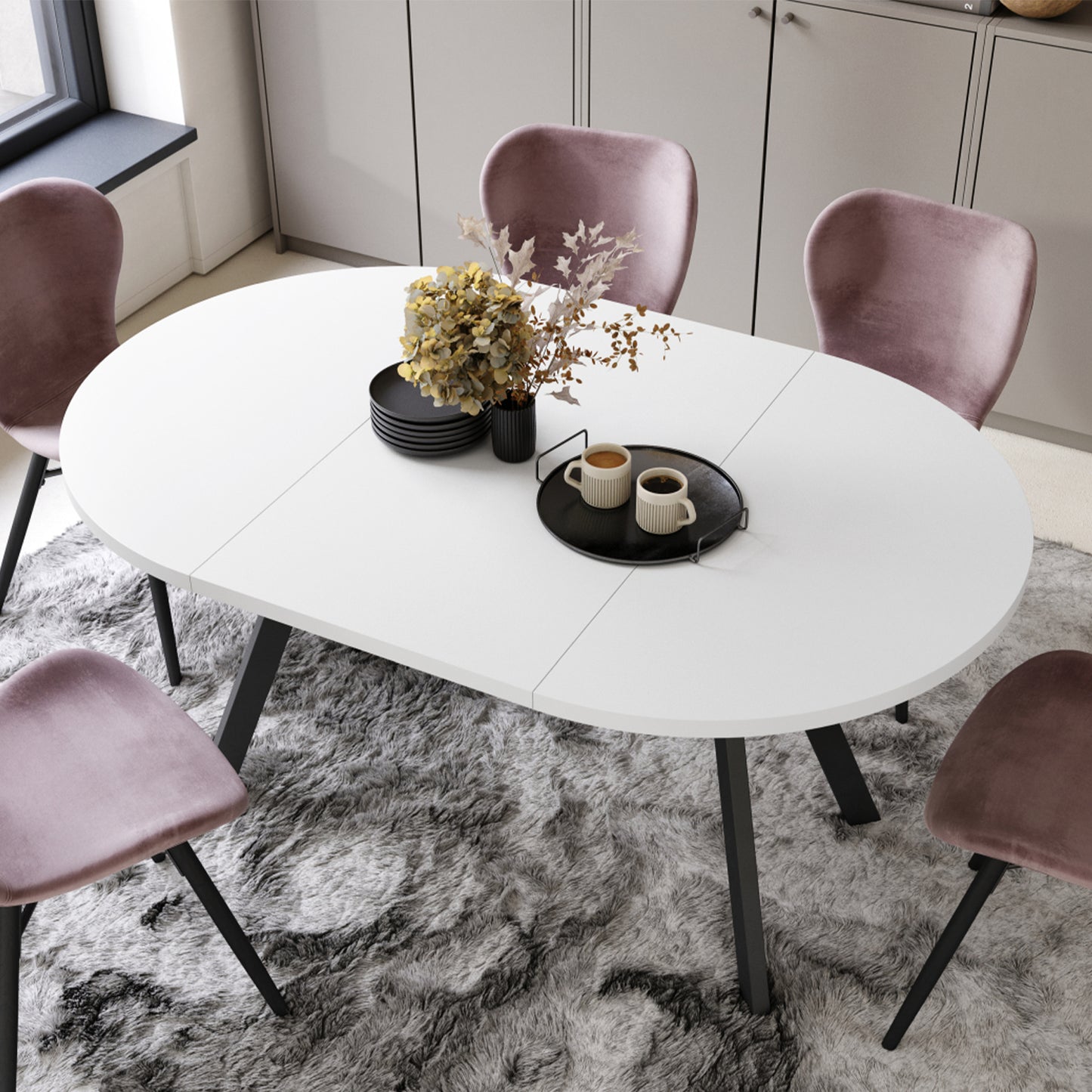 Aldo Modern Round to Oval Extendable Table 90 cm – White / Black