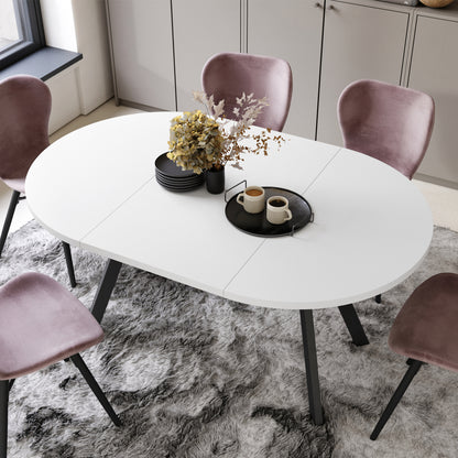 Aldo Modern Round to Oval Extendable Table 90 cm – White / Black