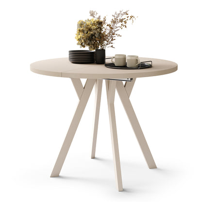 Aldo Modern Round to Oval Extendable Table – Beige