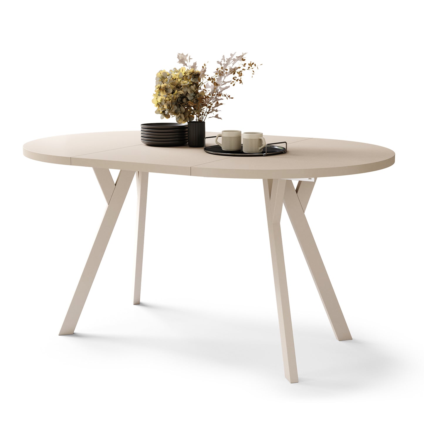 Aldo Modern Round to Oval Extendable Table – Beige