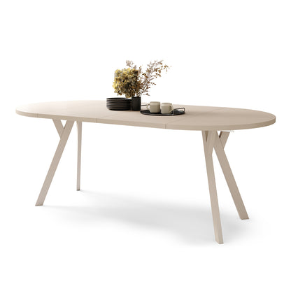 Aldo Modern Round to Oval Extendable Table – Beige
