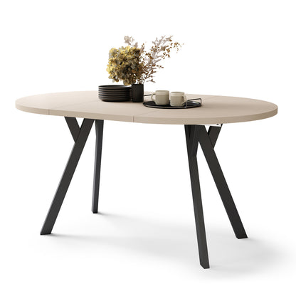 Aldo Modern Round to Oval Extendable Table – Beige / Black