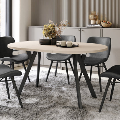 Aldo Modern Round to Oval Extendable Table – Beige / Black