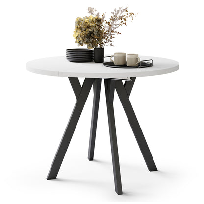 Aldo Modern Round to Oval Extendable Table – White / Black
