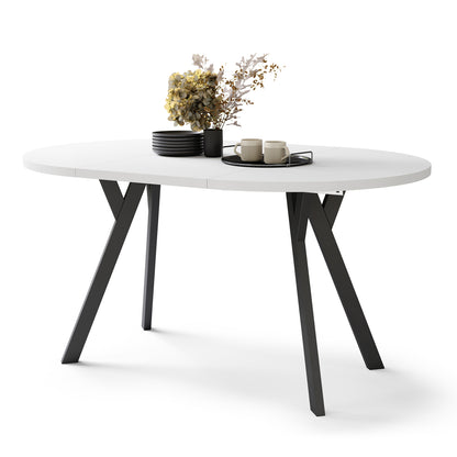 Aldo Modern Round to Oval Extendable Table – White / Black