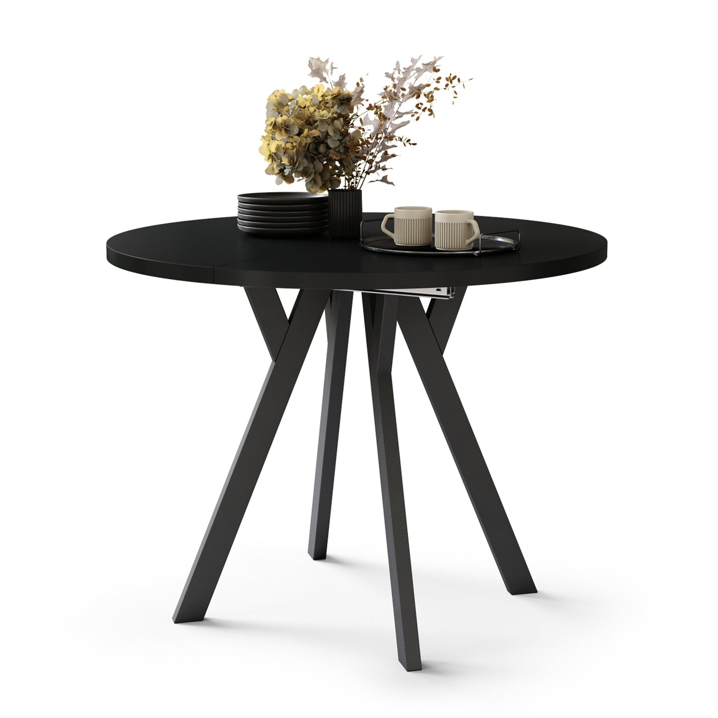 Aldo Modern Round to Oval Extendable Table – Black