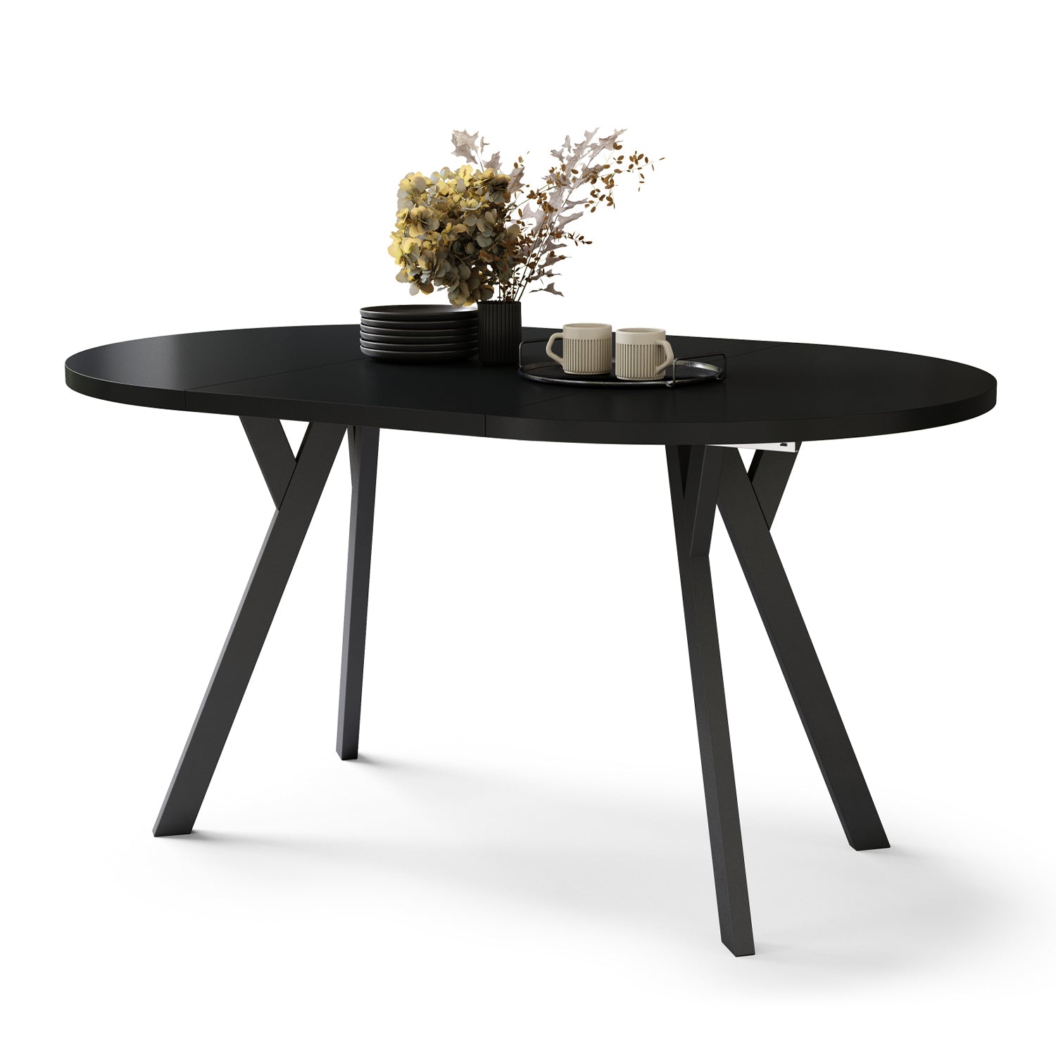 Aldo Modern Round to Oval Extendable Table – Black