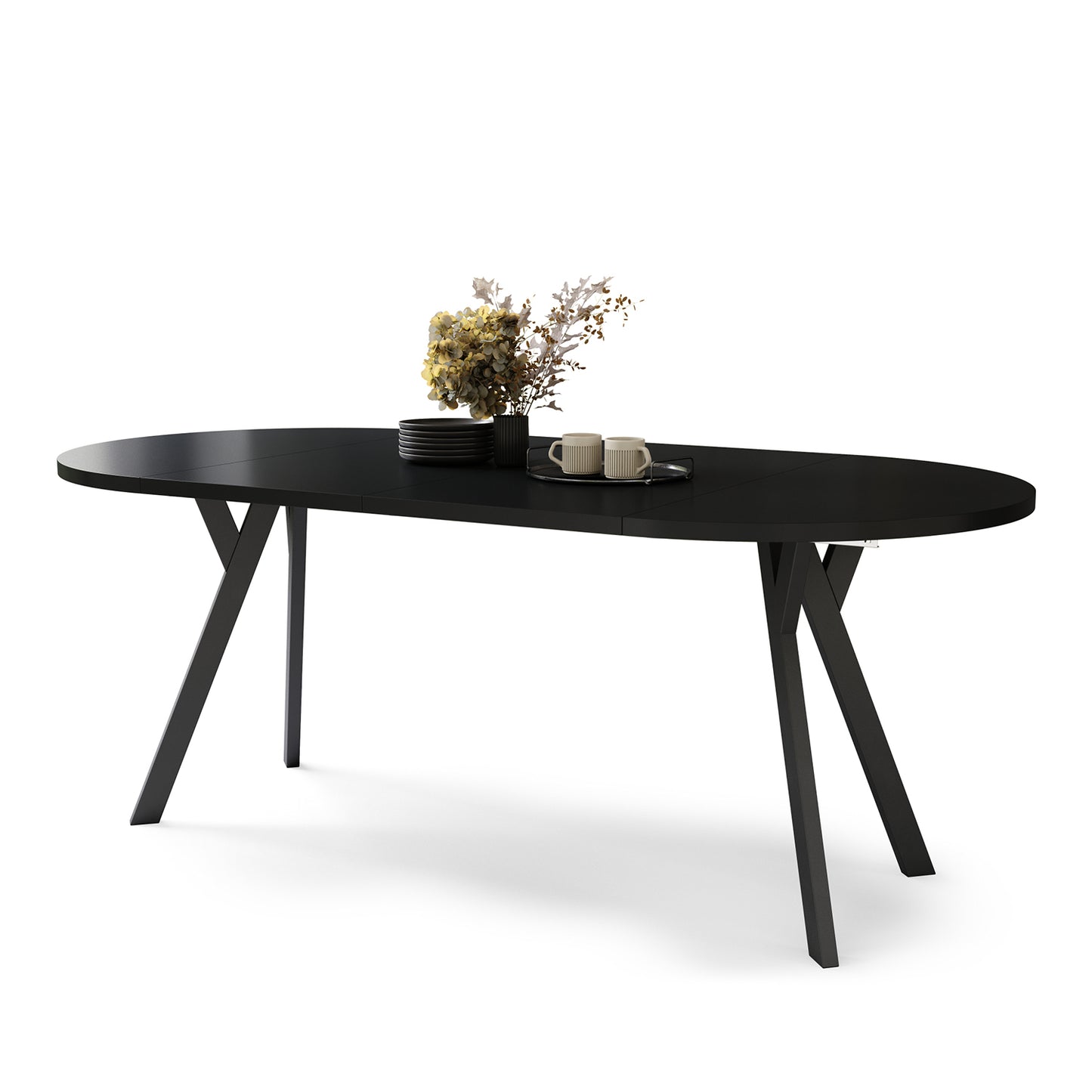 Aldo Modern Round to Oval Extendable Table – Black