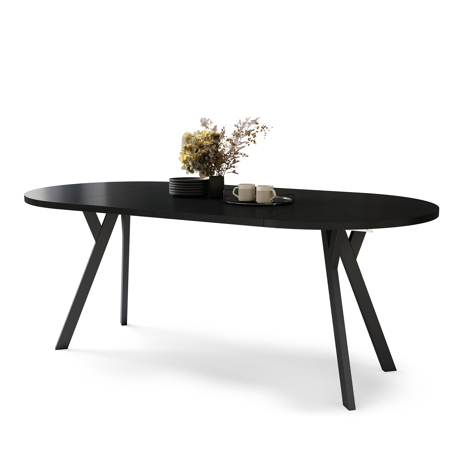 Aldo Modern Round to Oval Extendable Table – Black