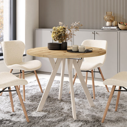 Aldo Modern Round to Oval Extendable Table – Artisan Oak / Beige