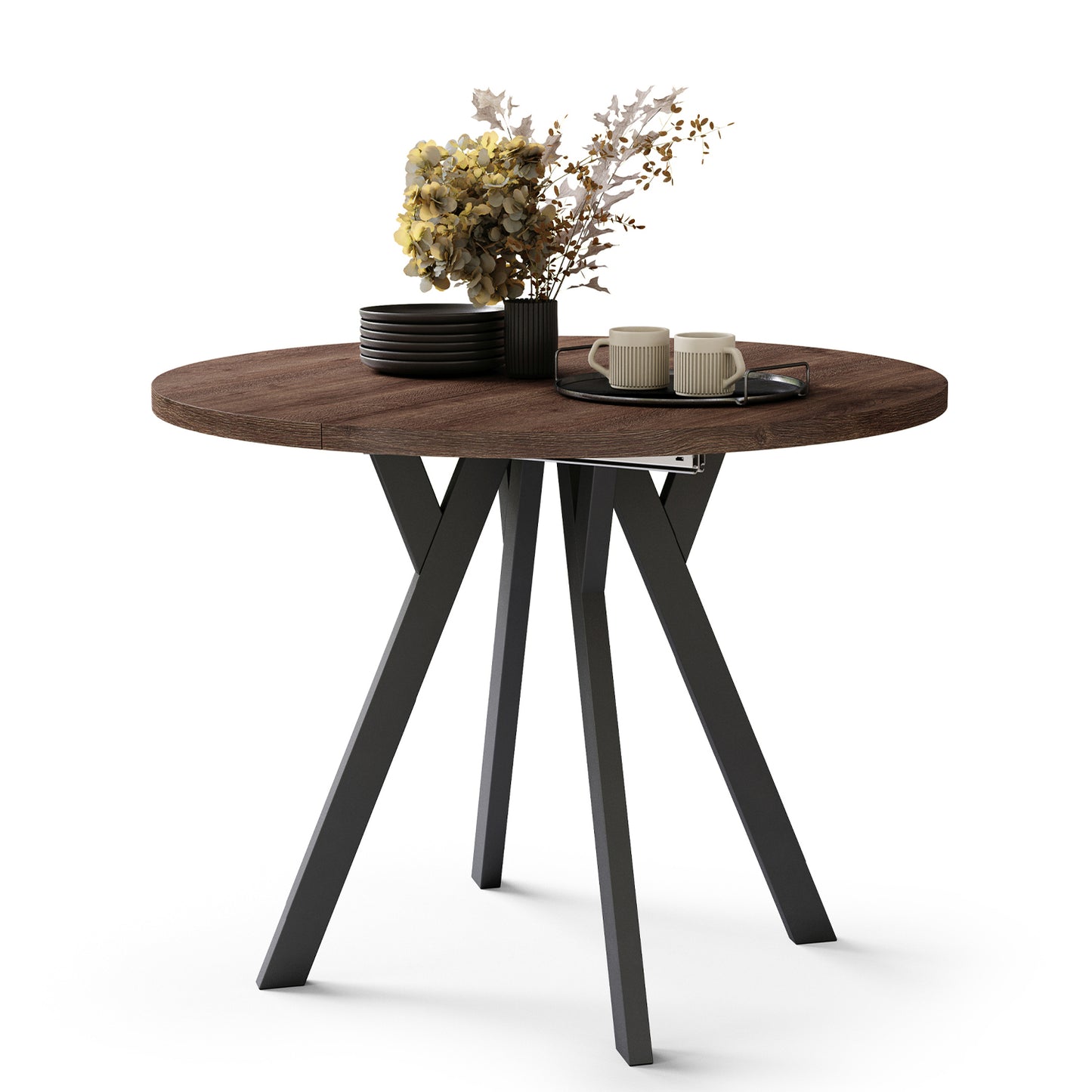 Aldo Modern Round to Oval Extendable Table – Brown / Black