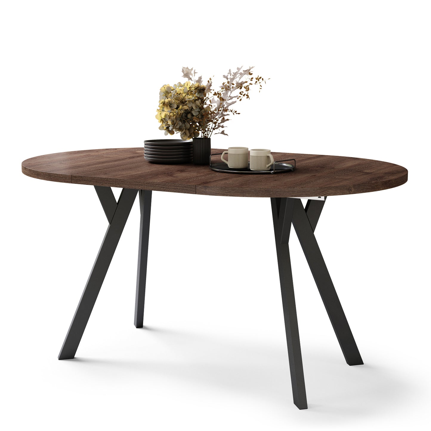 Aldo Modern Round to Oval Extendable Table – Brown / Black