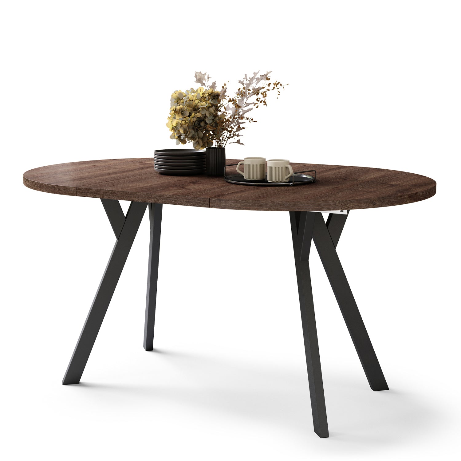 Aldo Modern Round to Oval Extendable Table – Brown / Black