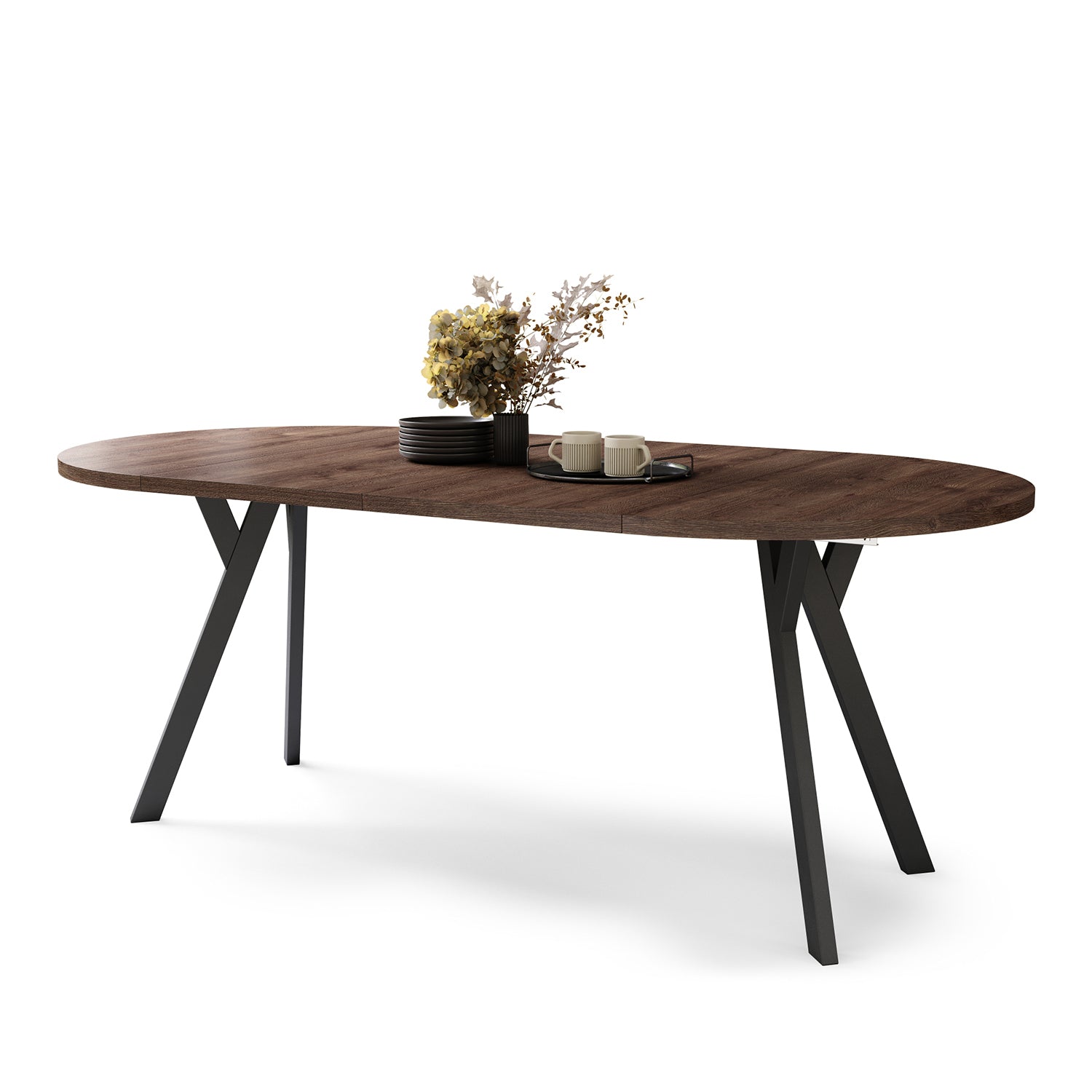 Aldo Modern Round to Oval Extendable Table – Brown / Black