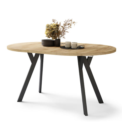 Aldo Modern Round to Oval Extendable Table – Gold Craft Oak / Black