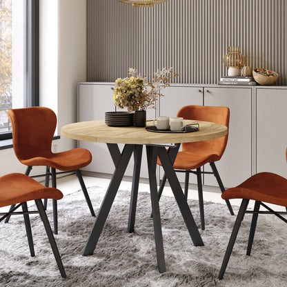 Aldo Modern Round to Oval Extendable Table – Gold Craft Oak / Black