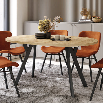 Aldo Modern Round to Oval Extendable Table – Gold Craft Oak / Black