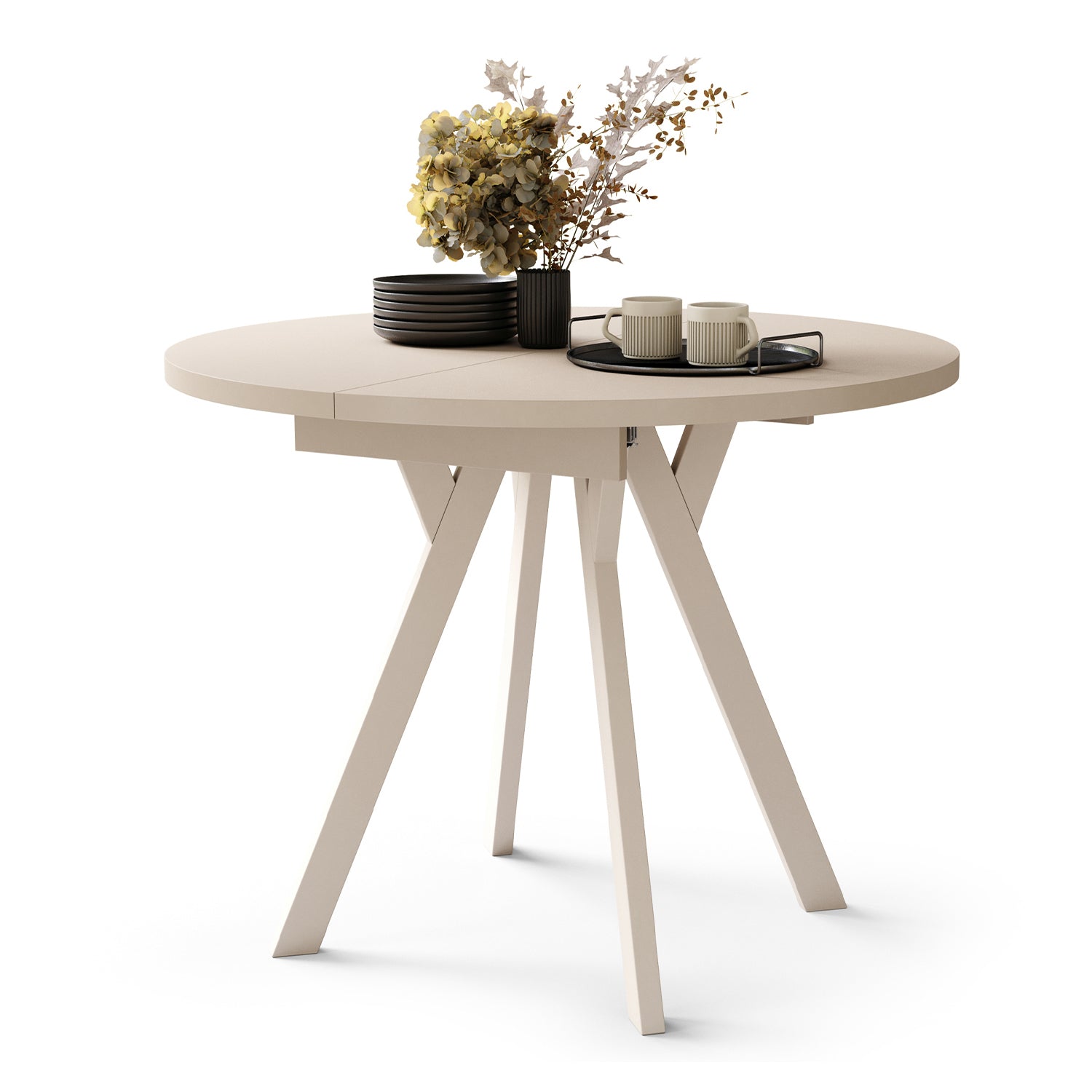 Aldo Modern Round to Oval Extendable Table 90 cm – Beige