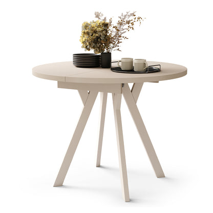 Aldo Modern Round to Oval Extendable Table 90 cm – Beige