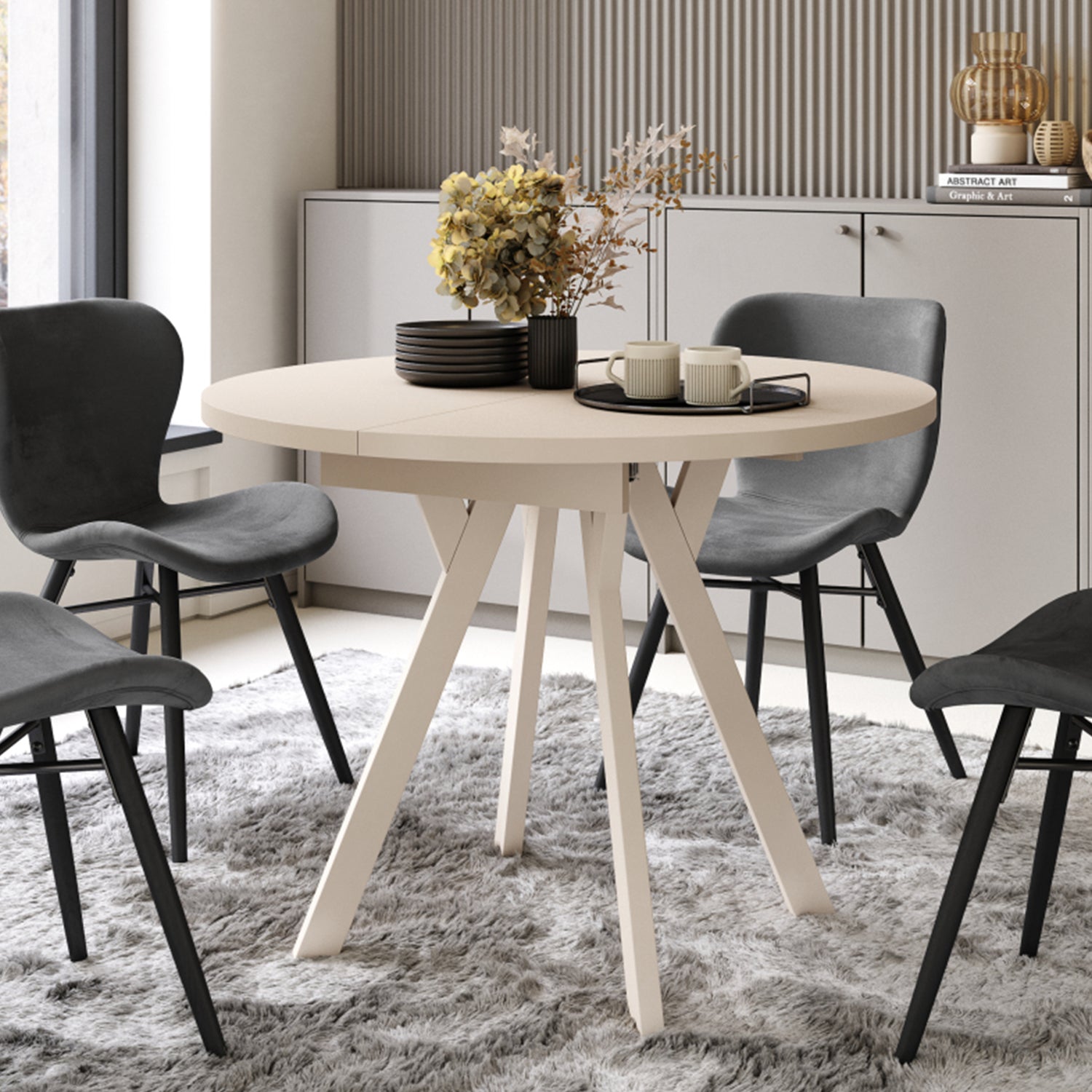 Aldo Modern Round to Oval Extendable Table 90 cm – Beige