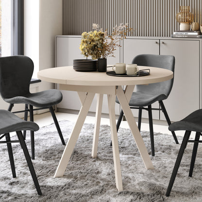 Aldo Modern Round to Oval Extendable Table 90 cm – Beige