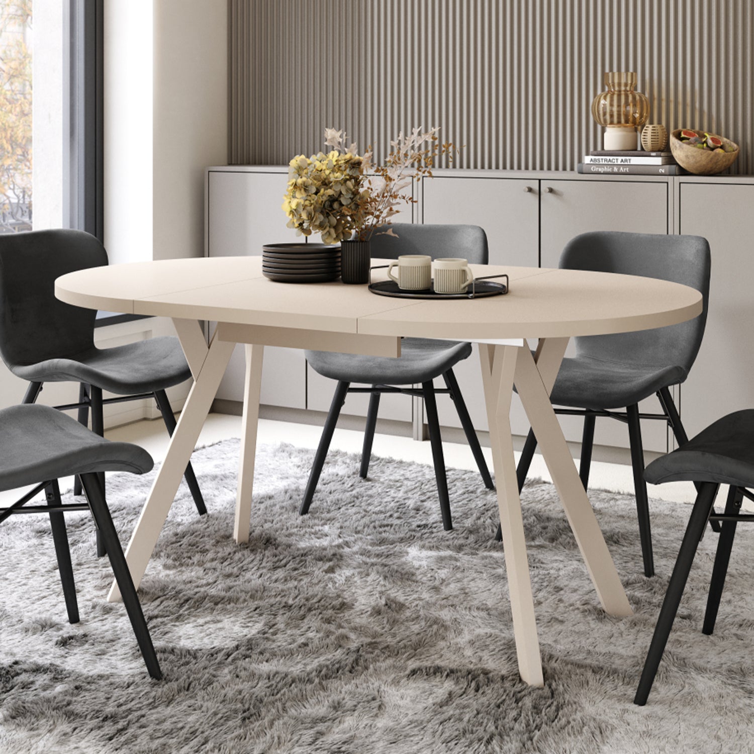 Aldo Modern Round to Oval Extendable Table 90 cm – Beige