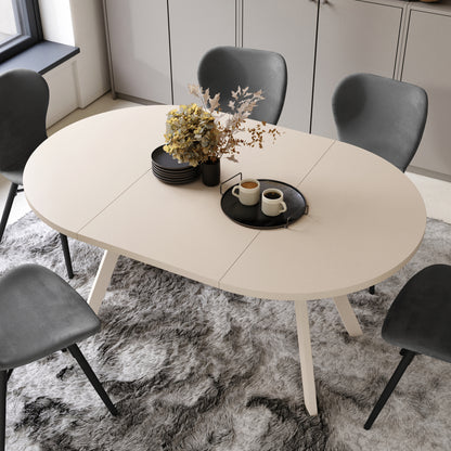 Aldo Modern Round to Oval Extendable Table 90 cm – Beige