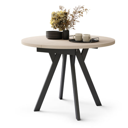 Aldo Modern Round to Oval Extendable Table 90 cm –Beige / Black
