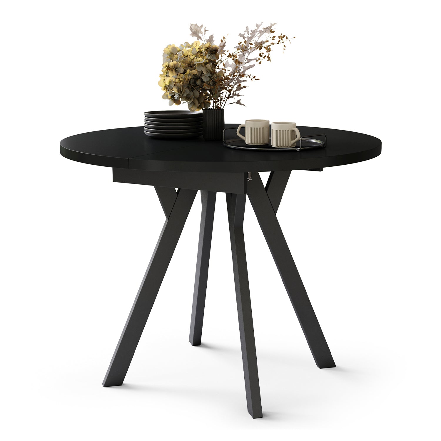 Aldo Modern Round to Oval Extendable Table 90 cm –Black