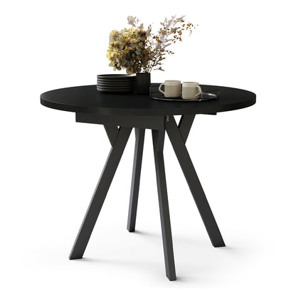 Aldo Modern Round to Oval Extendable Table 90 cm –Black