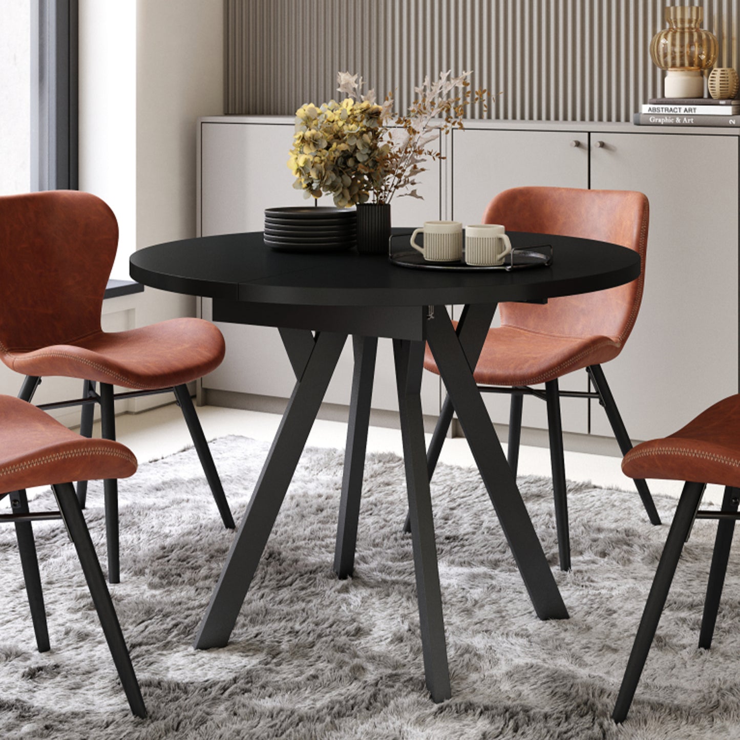 Aldo Modern Round to Oval Extendable Table 90 cm –Black