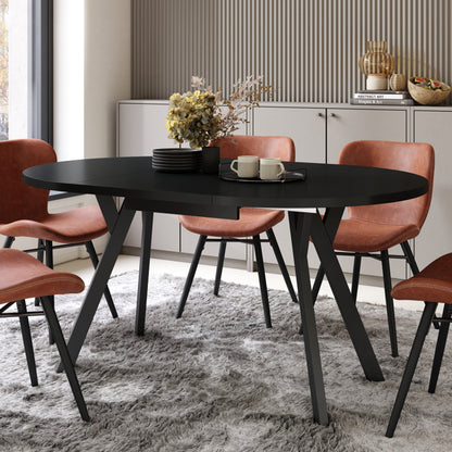 Aldo Modern Round to Oval Extendable Table 90 cm –Black