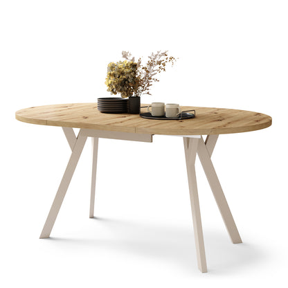 Aldo Modern Round to Oval Extendable Table 90 cm – Artisan Oak / Beige