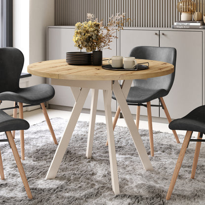 Aldo Modern Round to Oval Extendable Table 90 cm – Artisan Oak / Beige