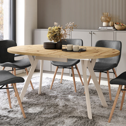 Aldo Modern Round to Oval Extendable Table 90 cm – Artisan Oak / Beige