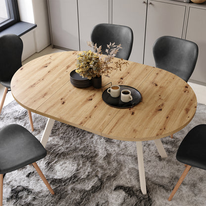 Aldo Modern Round to Oval Extendable Table 90 cm – Artisan Oak / Beige