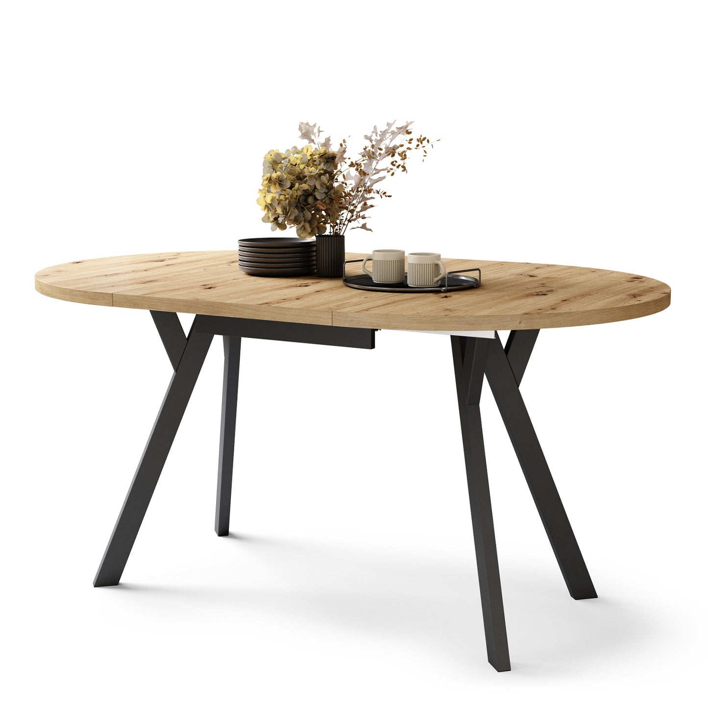 Aldo Modern Round to Oval Extendable Table 90 cm – Artisan Oak / Black