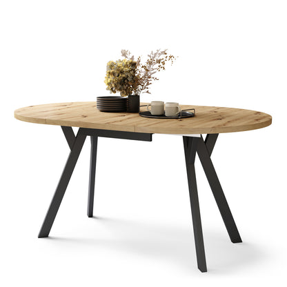 Aldo Modern Round to Oval Extendable Table 90 cm – Artisan Oak / Black